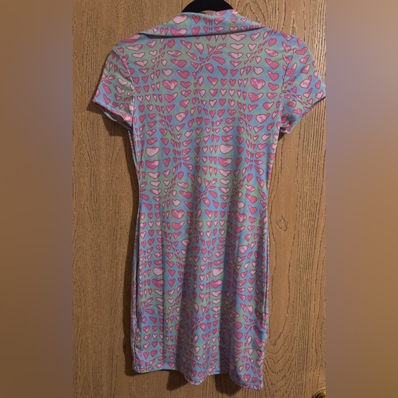 ASYOU Polo Mini Dress Hearts Pink Blue “Made In UK” Likely US Size 00 Cap Sleeve - Picture 2 of 7